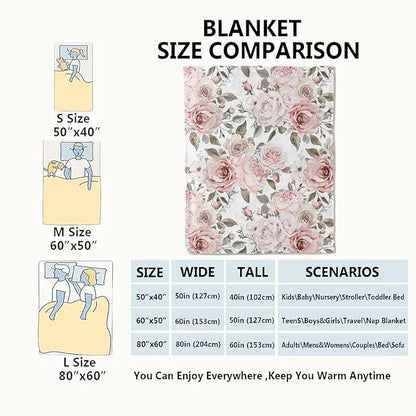 Floral Blanket,Vintage Pink Rose Throw Blankets,Birthday Gifts for Women & Flower Lovers,Lightweight Soft Fleece,for Picnic Sofa Couch Bed Room Travel,Modern Romantic Decor,50x60in