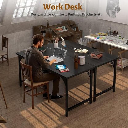 Computer Desk, 55 Inch Home Office Desks, Office Desk for Gaming Writing Study Work, Study Table with Large Legroom, Computer Desk with Metal Frame (Black Carbon Fiber Tabletop, 55inch)