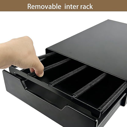 Coffee Pod Storage Drawer Compatible with Nespresso Vertuo, Dolce Gusto & K-Cup, Coffee Pod Holder 28-56 Pod Capacity, Black Countertop Coffee Organizer
