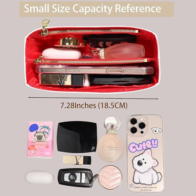 Purse Organizer Insert for handbag，Dupont paper Ultra-Light weight Bag Organizer Insert for LV Speedy 20 Waterproof (Small-white red)