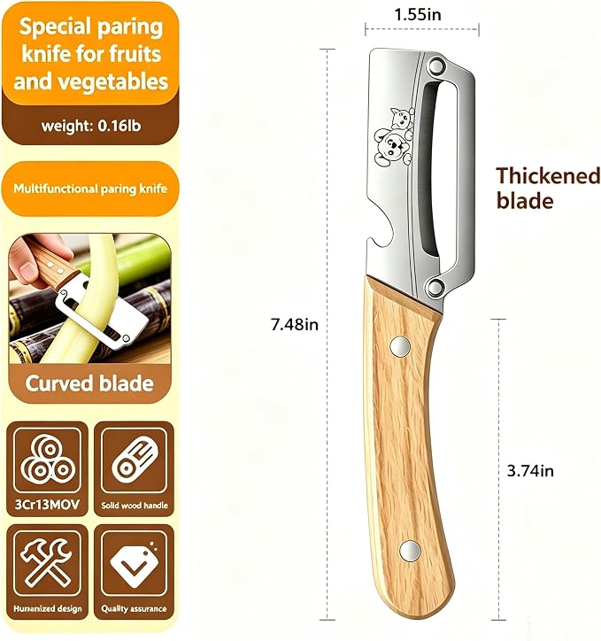 2-in-1 Vegetable Peeler with Built-in Bottle Opener, Sharp Stainless Steel Potato & Fruit Peeler, Ergonomic Wooden Handle Kitchen Gadget for Home, BBQ, Camping