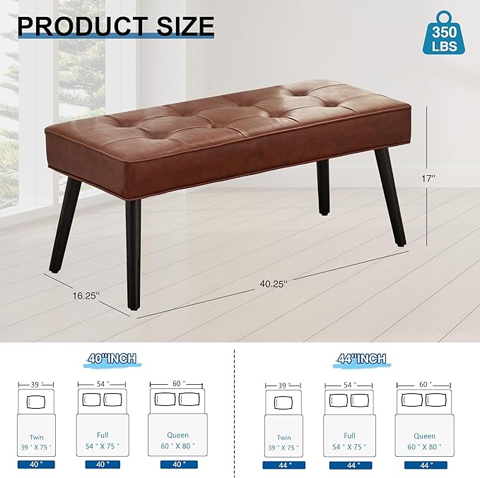 40'' Upholstered Bench, Entryway Ottoman with Wooden Legs for Living Room, End of Bed Bench, Brown(PU)