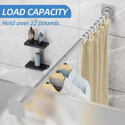CorkLatta Matte Silver Shower Curtain Rod,1 Inch Diameter Stainless Steel Adjustable Spring Tension Rods 32 to 68",with Holders,Anti-Slip,Curtain Rods No Drilling(1 Pack)