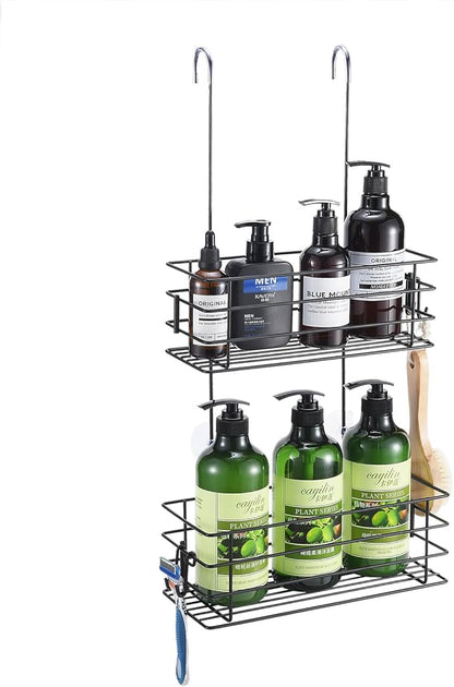 Shower Organizer Hanging Shower Caddy with Rotatable Hook bar Over the Door and Can be Hung on the Faucet or Claw Foot, Stainless Steel Rust Proof and Durable （Black）