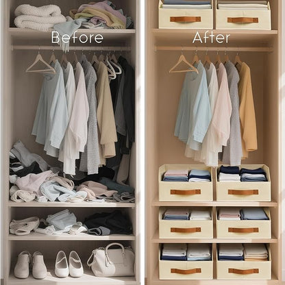 Homsorout Fabric Storage Bins for Organizing - 8 Pack Large Trapezoid Collapsible Storage Bins with Front Handle, Closet Organizers and Storage for Bedroom, Home Shelves, Small Spaces, Beige