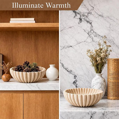 Large Modern Ruffle Bowls, Artificial Stone Decorative Catch All Bowl for Kitchen Counter and Entryway Table, Handcrafted Fruit Bowls and Key Bowl for Home Decor(Beige)