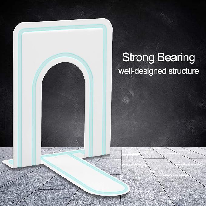 HappyHapi Book Ends, Non-Skid Metal Bookend Supports for Shelves, Heavy Duty Book End, Office Book Stopper, 6 x 5 x 6 Inches, 14 Pieces / 7 Pairs (White)