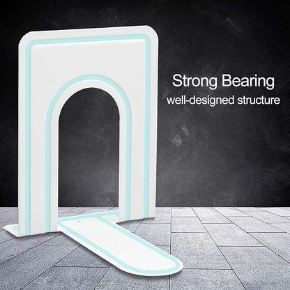 HappyHapi Book Ends, Non-Skid Metal Bookend Supports for Shelves, Heavy Duty Book End, Office Book Stopper, 6 x 5 x 6 Inches, 14 Pieces / 7 Pairs (White)