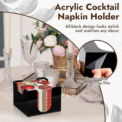 Acrylic Cocktail Napkin Holder Deep for 5 x 5 Inch Napkin Black Bar Napkin Holder Caddy Square Paper Napkin Holder Guest Towel Holder Napkin Dispenser for Coffee Bar Restaurant Home 5.7x5.7x4.1 Inch