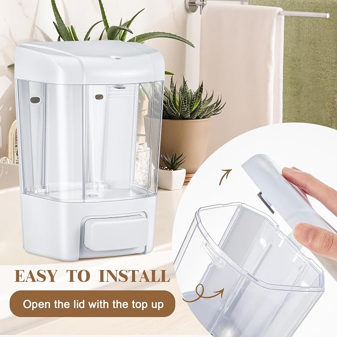 Hushee 2 Pcs Commercial Soap Dispenser Hand Wall Mounted Bathroom 27oz/800ml Manual Soap Dispenser Liquid Containers with Pump White Shower Plastic Wash Wall Containers Shampoo Gel for Kitchen Hotel