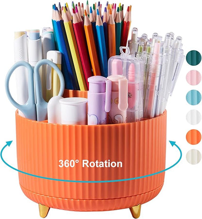 Pencil Pen Holder for Desk, 5 Slot Organizer for Makeup Brushes, Markers, Office Supplies, Art Supply - Orange