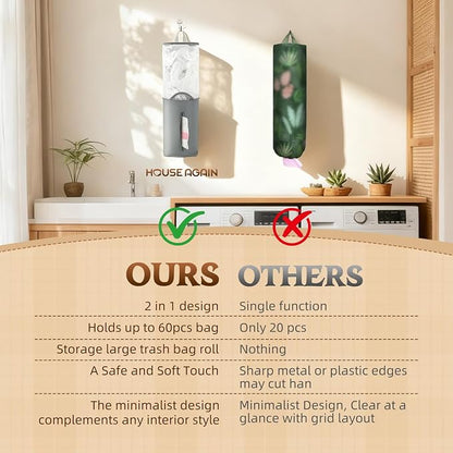 HOUSE AGAIN Bag Saver-Extra Large Plastic Bag Holder Dispenser, Organizer for Grocery Trash Roll,Oxford Machine Washable-Daily Storage Solution for Kitchen/Bathroom/Laundry (Deep Grey-2 pcs)