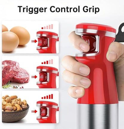 Turelar Immersion Blender Handheld Corded Hand Blenders Set 1100W, Trigger Variable Speed 5 in 1 Stick Emulsifier with Chopper, Whisk and Frother for Soup, Baby Food and Smoothies, Christmas red