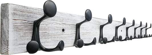 SKOLOO 43-Inch Wood Coat Rack Wall Mount with 8 Triple Hooks - Ideal for Family Entrances, Classrooms, and Pet Supplies Storage - Perfect Coat Hooks for Wall,Distressed White Wash
