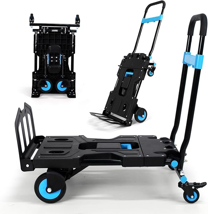 Folding Hand Truck, Collapsible Dolly Cart with Wheels, 330lbs Capacity Hand Dolly Heavy Duty with Retractable Handle, Ideal for Home, Auto, Office,Travel Use