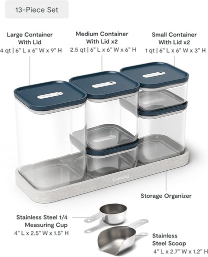 Caraway 13-Piece Glass Airtight Food Storage Containers with Lids – Non-Toxic, BPA-Free Kitchen Storage Containers – Stackable, Space-Saving Airtight Containers for Dry Goods and More - Navy