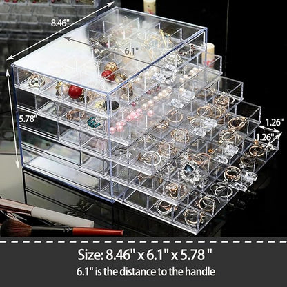 YUFONG Earring Storage Box Organizer, Acrylic Jewelry Storage Box Holder 5 Drawers Transparent Jewelry Display Stand with 120 Small Compartments Gift Boxes for Women Girls (Clear)