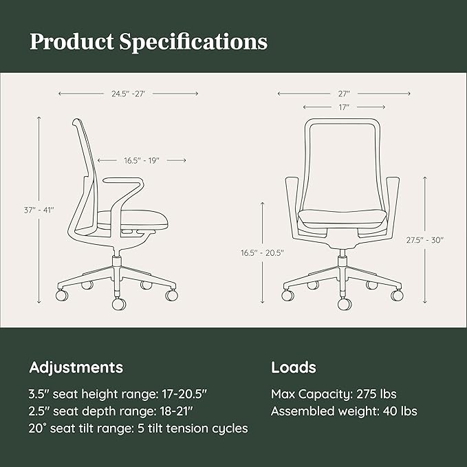 Branch Verve Chair - High Performance Executive Office Chair with Contoured Back and Adjustable Lumbar Support - High Density Foam Cushion and 3D Knit Back - Fits 5' to 6', Up to 275 lbs, Mint