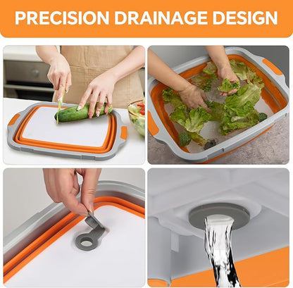 Collapsible BBQ Prep Tub for Meal Prep, Marinating, and Food Storage - Includes Cutting Board and Locking Lid,Ideal Gifts for Christmas,Dad,mother (X-Large) Orange