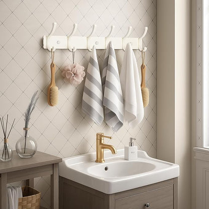 Dntorx Coat Rack Wall Mount, 2 Pack Coat Hooks Hanger Wall Double Hook Rack Rail Towel Hat Rack Entryway Bathroom Hanger Organizer for Robes, Clothes, Bags, Hat(White)