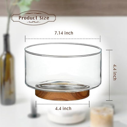 Coffee Pod Holder, Glass Salad Bowl with Acacia Wood Base, Large Capacity K Cup Organizer for Kcup Creamer Storage, Espresso Capsule Holder Coffee Bar Accessories（ 7 Inch，1 Pack ）