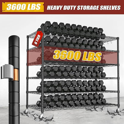 PrimeZone 6 Tier 80.7" H x 55.5" W x 24" D Wire Shelving with Wheels 3600lbs NSF Certified Storage Shelves Heavy Duty Metal Shelf Adjustable Rolling Rack Commercial Garage Restaurant Warehouse 6Pack