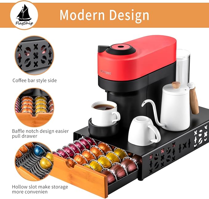 FlagShip for Vertuo Pod Holder Coffee Pod Storage for Nespresso Pod Black Metal Fits All Size Vertuo Pods
