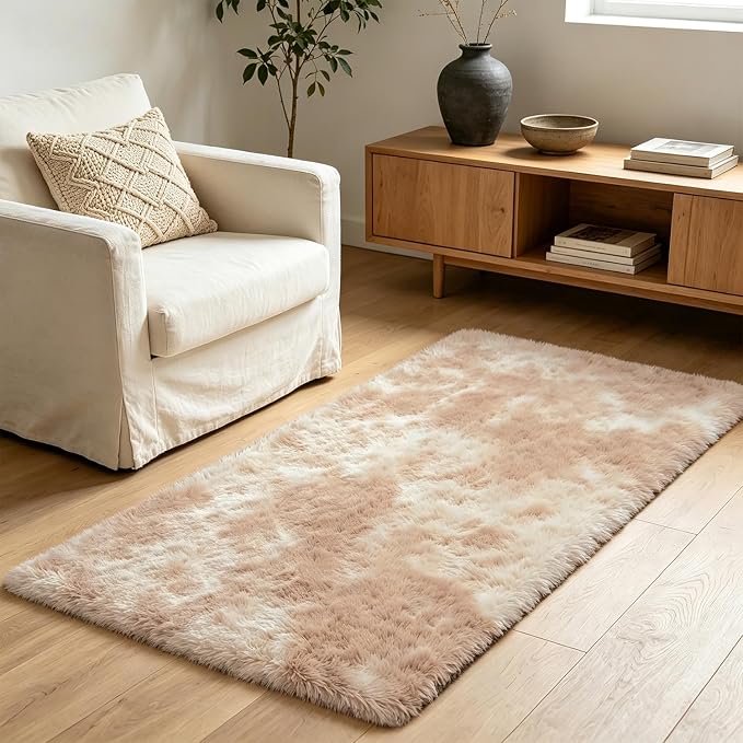 Shag Runner Rug for Bedroom Living Room 3x7 Upgrade Non-Slip Fluffy Soft Bedside Rugs,Mottling Camel Shaggy Carpet for Livingroom Dorm Home Decor Aesthetic