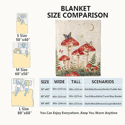 Red Mushroom Blanket Enchanting Forest Throw Blankets with Butterfly,Birthday Gifts for Girls Women & Nature Lovers,Lightweight Soft Fleece,for Sofa Couch Bed Room Fairy Tale Decor 60x80in