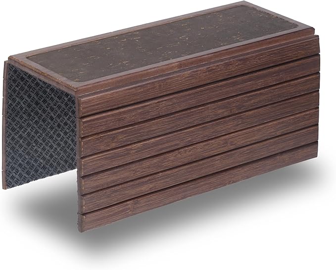 DETOR Couch Arm Tray with Retro Cork Pad, Brown-Stained Bamboo Finish, Enhanced Non-Slip Bottom, Sturdy Bamboo Slats, Fits Armrests 4.6" and Wider
