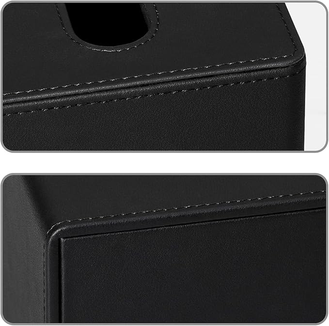 MEIBOOCH PU Leather Tissue Box Cover Square Tissue Box Holder with Magnetic Closure (Black)