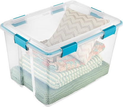 Sterilite 4-Pack Gasket Box, Weather-Resistant Storage Bins with Latching Lids, 80 Quart - Heavy-Duty Organizing Containers for Closet, Bathroom, and Office