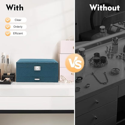 Jewelry Organizer Box with Lock,3-Layer Jewellery Storage Display Holder Case Flannel Travel Jewelry Storage Case Jewelry Display Drawer Case for Earrings Bracelets Rings Necklaces