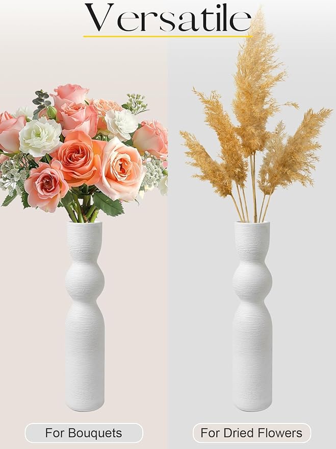 Tall Skinny Vase 15 Inch Thin Vases, Handmade Ceramic Flower Vase Modern Minimalist Style for Living Room, Home, Office, Centerpiece,Table, Wedding Party (White