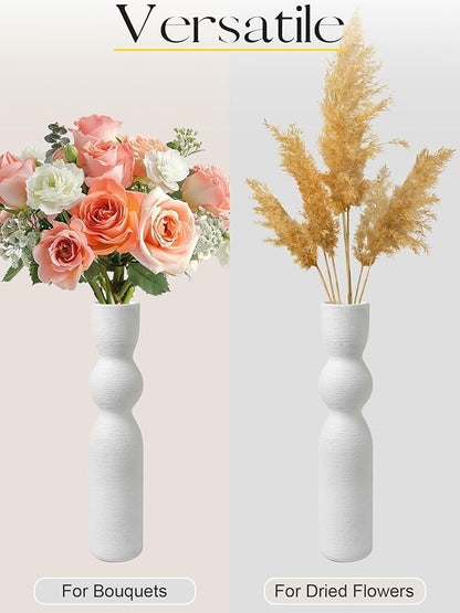 Tall Skinny Vase 15 Inch Thin Vases, Handmade Ceramic Flower Vase Modern Minimalist Style for Living Room, Home, Office, Centerpiece,Table, Wedding Party (White