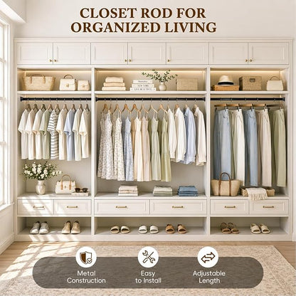 Heavy Duty Closet Rod, 17-39 IN Closet Rods for Hanging Clothes, Black