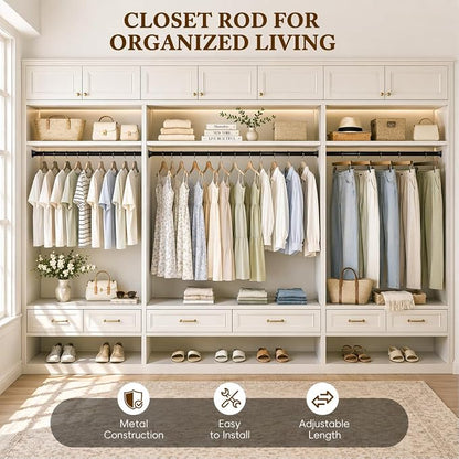 Heavy Duty Closet Rod, 17-84 IN Closet Rods for Hanging Clothes, Black