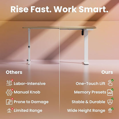 HUANUO Electric Standing Desk,48" x 24" Height Adjustable Desk, 4 Memory Height Settings, Sit to Stand Up Desk for Home Office, with Headphone Hook, Cable Manager, Natural