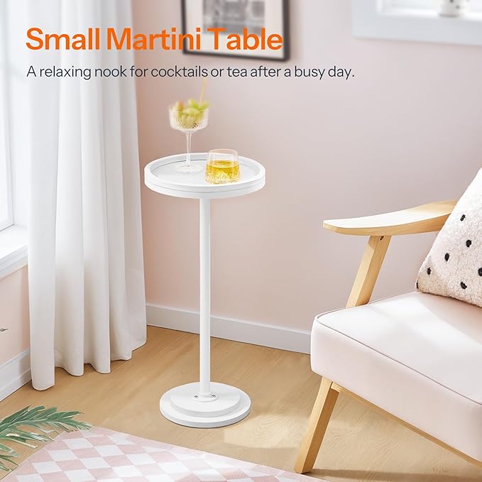 HOOBRO Small Round Side Table, Drink Table, Coffee Martini Table with Pedestal Accent for Small Spaces in Living Room, Bedroom, Sofa Couch, White WW168BZ01