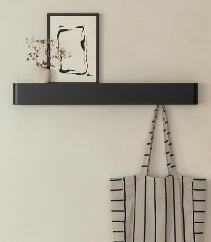 Kazai.® Coat Rack Wall Mount with Shelf 'Tone' | Modern Design Coat Hanger with Hidden Hooks and Storage | Hat Rack with Shelf in Metal | Wall-Mounted Purse Organizer | Black