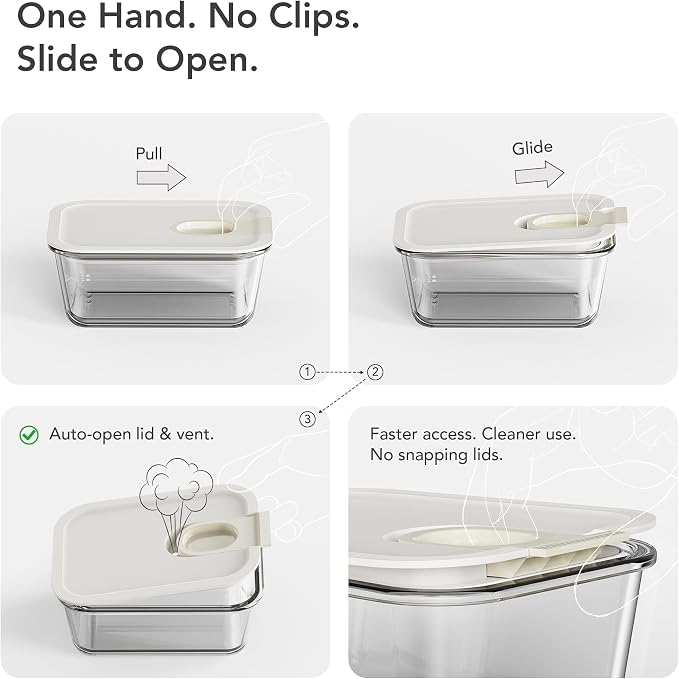 GENICOOK 4 Pack 129 oz Glass Meal Prep Containers, Glass Food Storage Containers with One-Hand Slide Lid, Borosilicate Airtight Portion Control Containers, Microwave Oven Freezer Safe, BPA Free