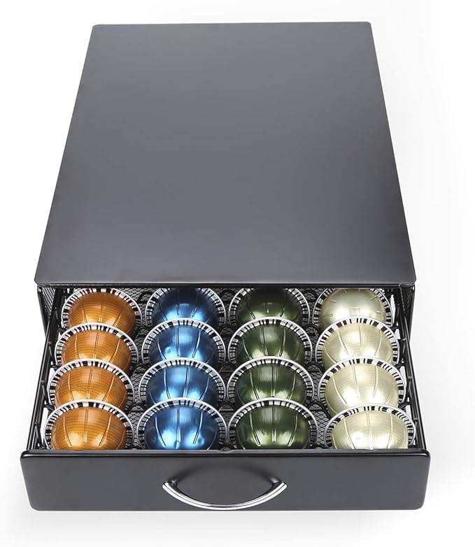 HiveNets Nespresso Vertuoline Capsule Storage Drawer Vertuo Coffee Holder Metal Multiple Flavors Pods Organizer 40 Pcs Capacity