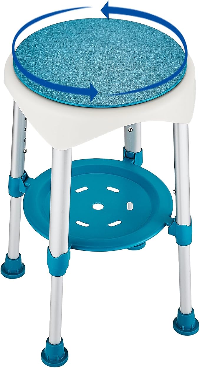 Shower Chair Stool for Inside Shower, Small Corner Plastic Stool for Shower 300 Lb,360° Swivel Bath Shower Seat for Seniors Adults Sitting, Adjustable Bathtub Stool with Storage Tray (Green)