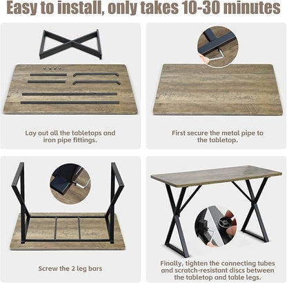 Heavy Duty Office Desk Industrial Grade Computer Desk with 1" Thick Desktop & 1 mm Reinforced Metal Frame Sturdy Workstation for Home Office Gaming Dorm 47.2" W x 23.7" D x 29" H