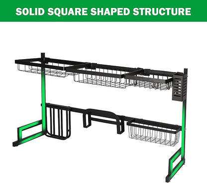 LUCKYERMORE Over The Sink Dish Drying Rack, 2 Tier Dish Drying Rack,Dish Drainer Rack for Kitchen Counter Organization and Storage,Space-Saving Dish Rack,33.4" x 12.5" x 20.4", Black