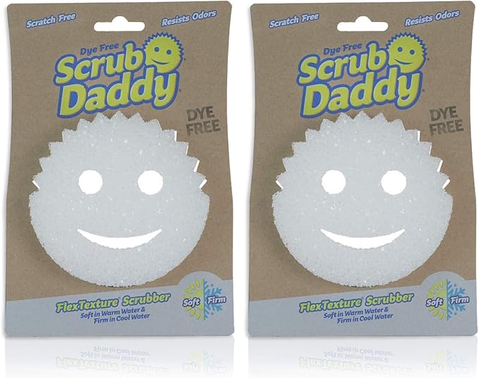 Scrub Daddy Sponge - Dye Free - Scratch-Free Scrubber for Dishes and Home, Odor Resistant, Soft in Warm Water, Firm in Cold, Deep Cleaning, Dishwasher Safe, Multi-use, 1ct (2 Pack)