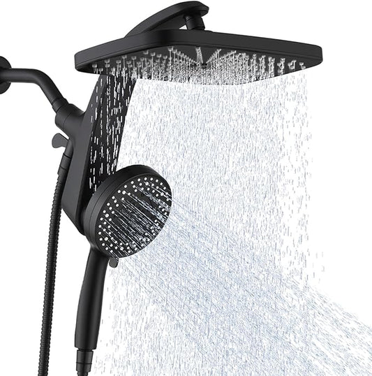 BOZYBO Rain Shower Head with Handheld: High Pressure Shower Heads with Handheld Spray Combo, 12" Rainfall Shower Head and 9 Sprays Hand Showerheads with Magnetic Docking and Power Jets, Black 1.8GPM
