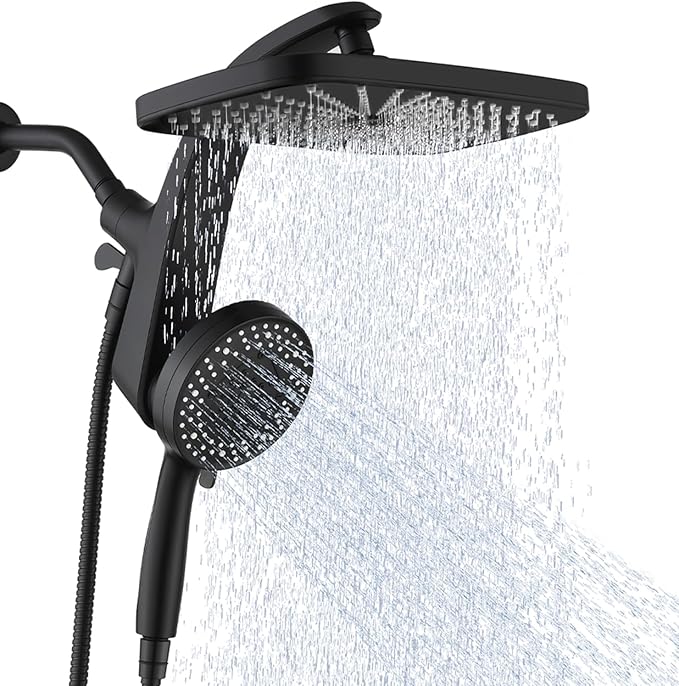 BOZYBO Rain Shower Head with Handheld: High Pressure Shower Heads with Handheld Spray Combo, 12" Rainfall Shower Head and 9 Sprays Hand Showerheads with Magnetic Docking and Power Jets, Black 1.75GPM