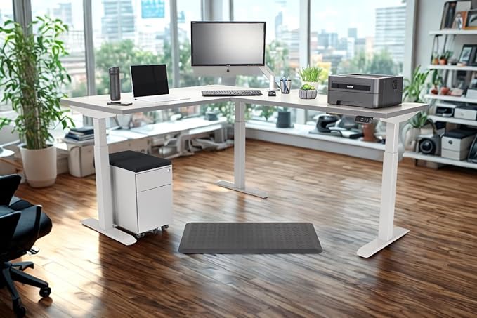 Lift It Electric L-Shaped Standing Desk 72"x30" with 48"x24" Return - Dual Motor Height Adjustable Corner Desk, 4 Memory Presets, USB Charging, Grey Top Silver Frame