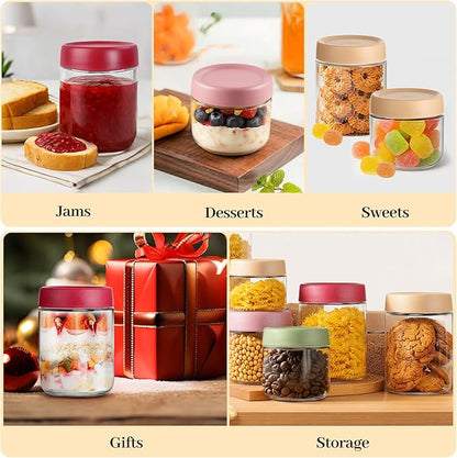 TBWIND 12 Pack Overnight Oats Containers with Lids, 16oz, 10oz & 4oz Glass Mason Jars with Airtight Lids, Wide Mouth Food Storage Containers for Yogurt, Chia Pudding, Meal Prep & Breakfast